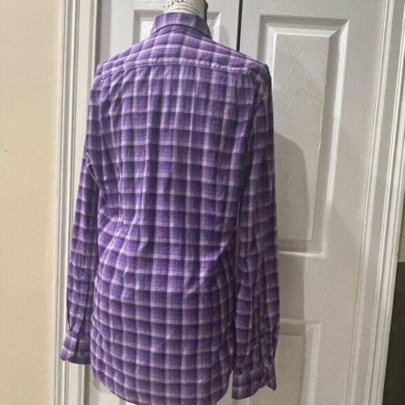 HUGO BOSS SLIM BUTTON UP LONG SLEEVE SHIRT PLAID PURPLE COLOR SIZE LARGE - Picture 15 of 16